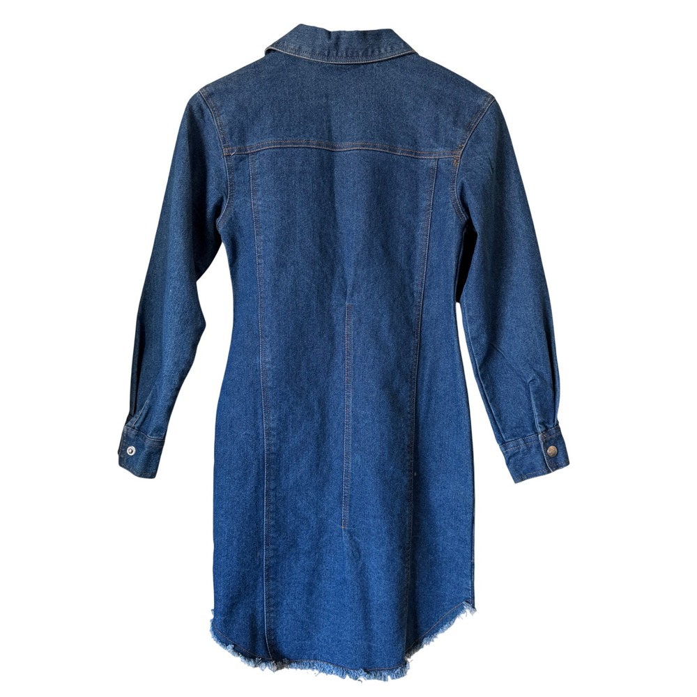 Jolie & Joy Denim Shirt Dress Snap Front Raw Hem Small Blue Western Mini - Picture 2 of 5